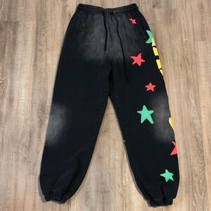 Palm Angels Black Sweatpants with Multicolor Stars Paradise lettering